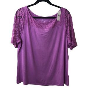 Lane Bryant Floral Lace Sleeve Top Sz 14/16